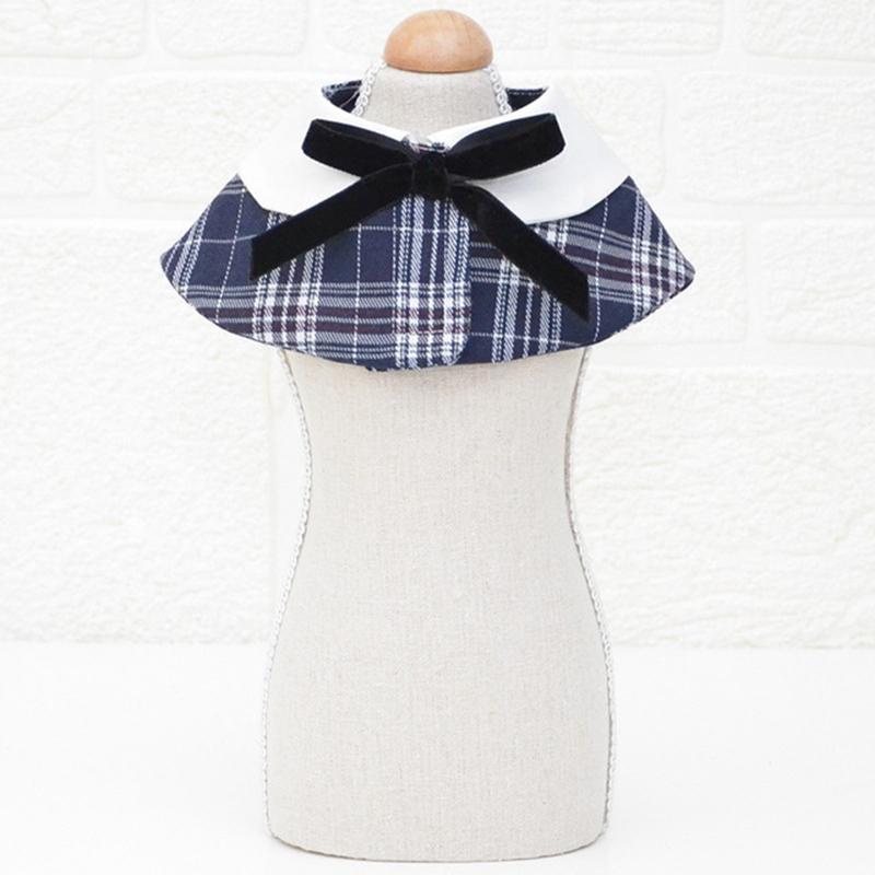 Dog Shawl Small Cloak Pet Bow Ttie Saliva Towel Pet Accessories - Size L - Black White Grid