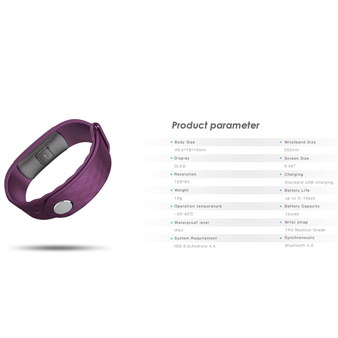 Bluetooth Smart Bracelet With Oled Display And Hr Monitor