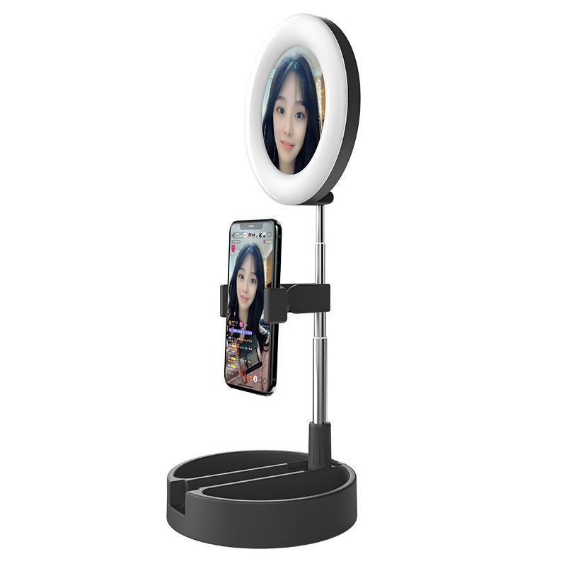 Foldable Desktop Makeup Mirror Holder with Storage - Black