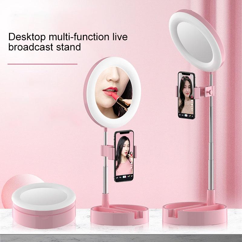 Foldable Desktop Makeup Mirror Holder with Storage - Black