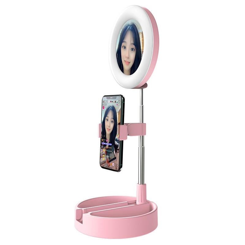 Foldable Desktop Makeup Mirror Holder with Storage - Black