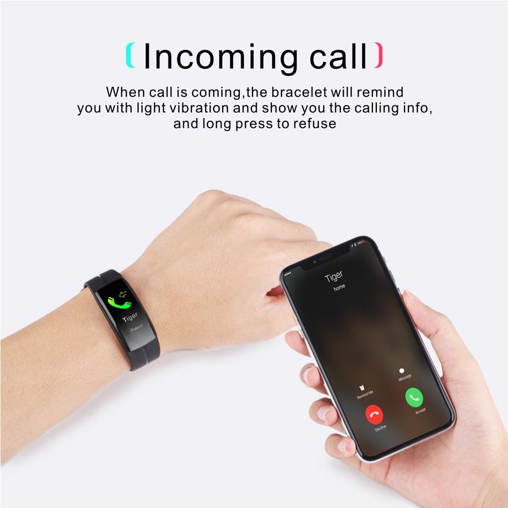 Waterproof Tft Smart Bracelet With Call / Heart / Sleep / Sedentary / Bp Monitoring - Black