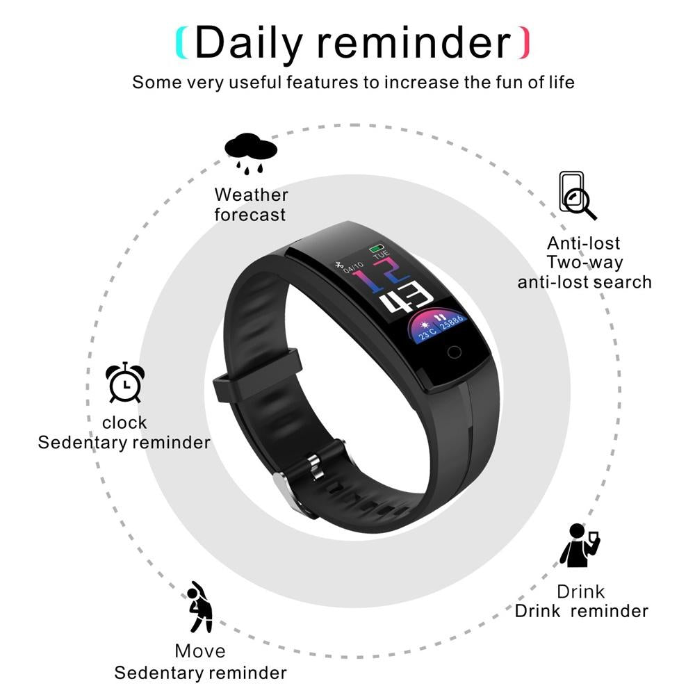 Waterproof Tft Smart Bracelet With Call / Heart / Sleep / Sedentary / Bp Monitoring - Black