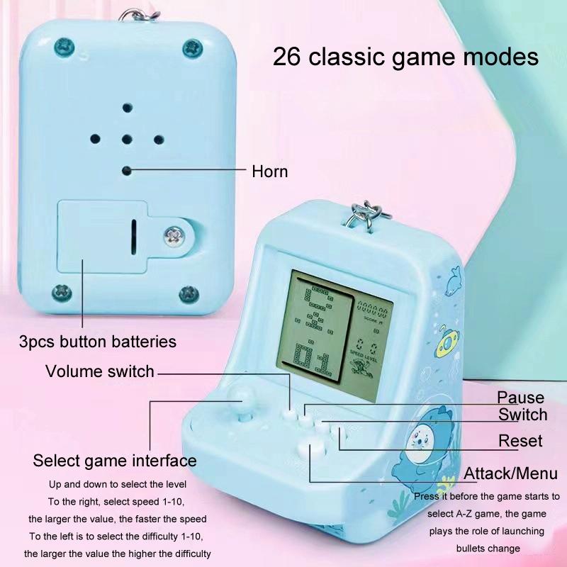 Mini Arcade Game Keychain - Portable Building Block Toy - Purple