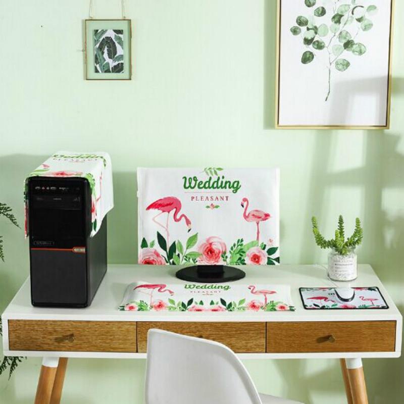Universal 3-in-1 Desktop Pc Dust Cover - Fits 20-22 Inch - Fascinating Flamingo