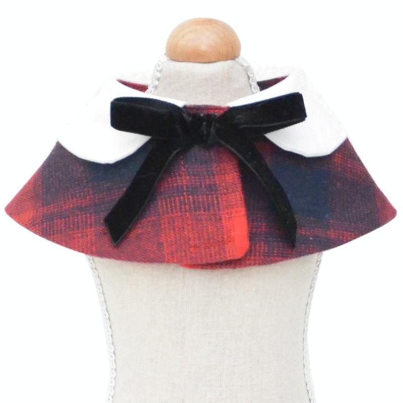 Dog Shawl Small Cloak Pet Bow Ttie Saliva Towel Pet Accessories - Size M - Gray Yellow Grid