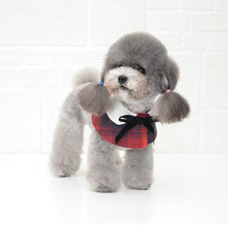 Dog Shawl Small Cloak Pet Bow Ttie Saliva Towel Pet Accessories - Size M - Gray Yellow Grid