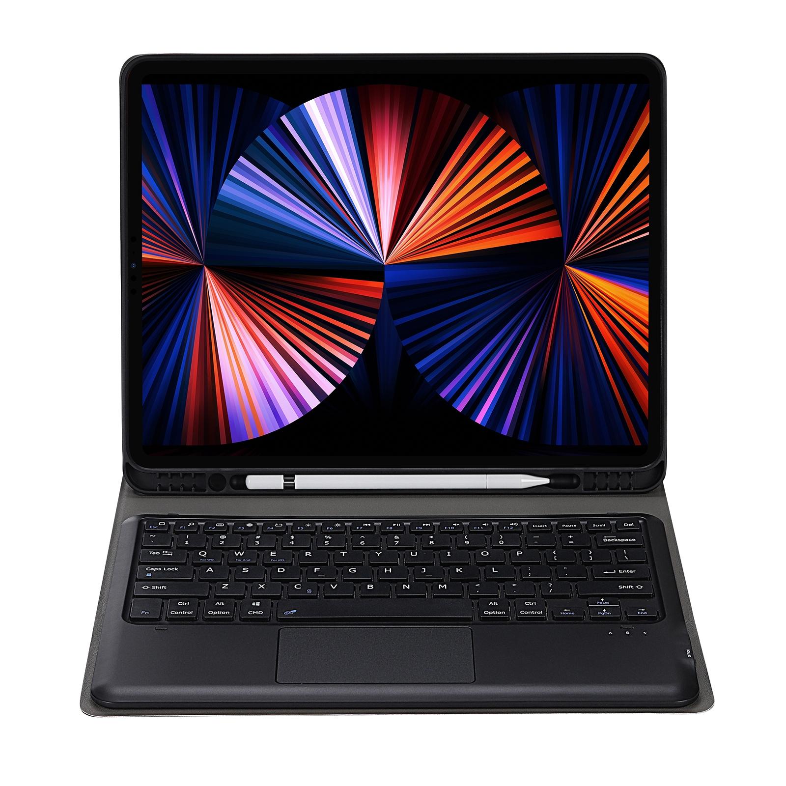 Detachable Bluetooth Keyboard Tablet Case For Ipad Pro 12.9 - Ultra-Thin With Touchpad Pen Slot & Holder - Dark Blue