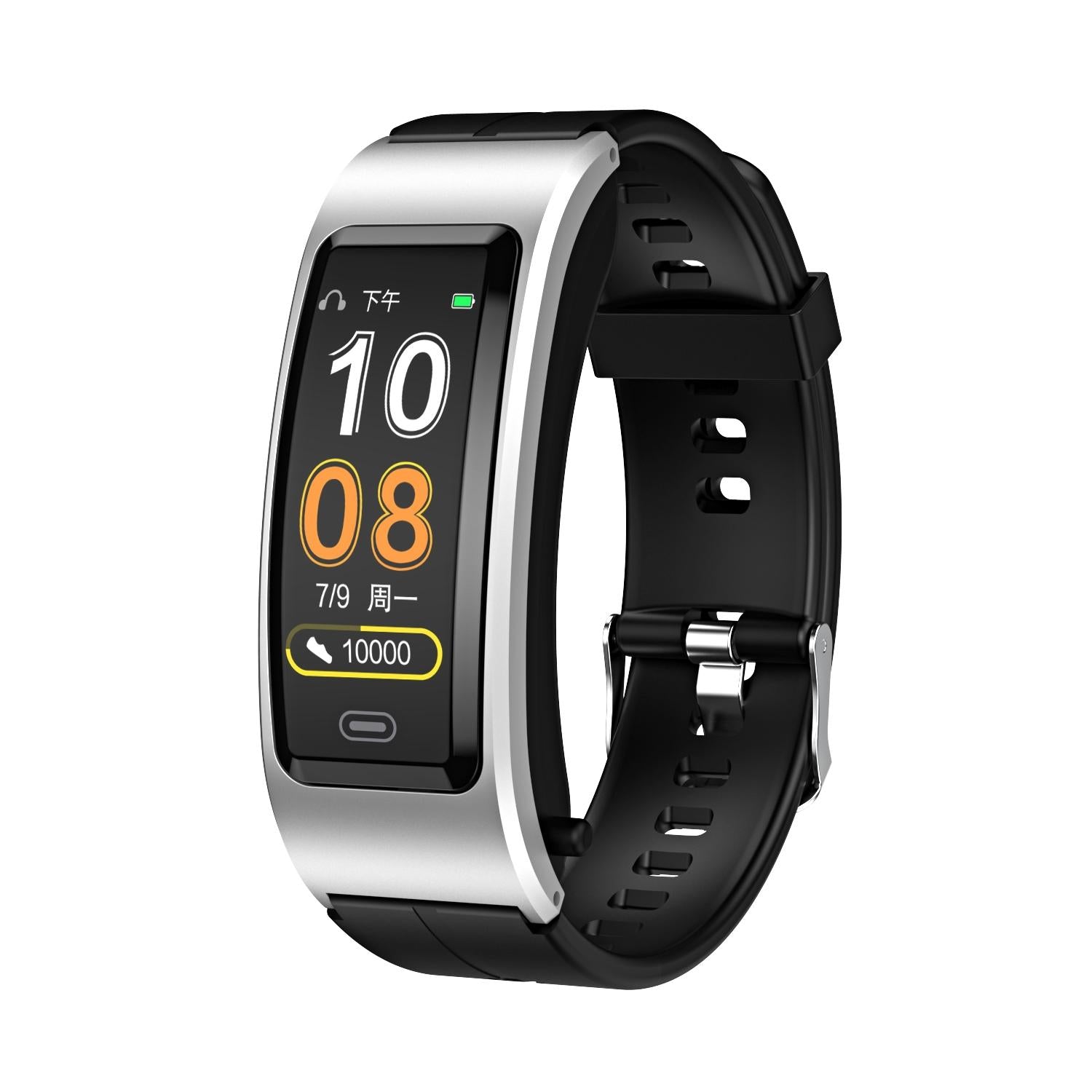 Bluetooth Sleep Heart Monitor Bracelet - B7 - Silver + Black Silicone Strap