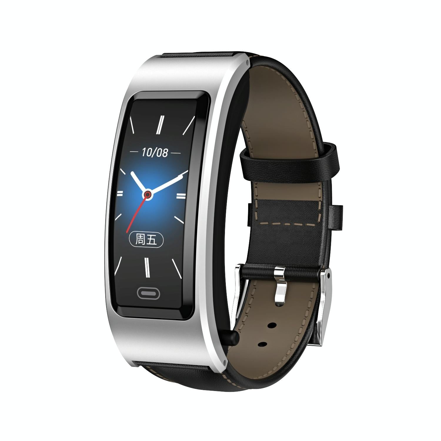 Bluetooth Sleep Heart Monitor Bracelet - B7 - Silver + Black Silicone Strap