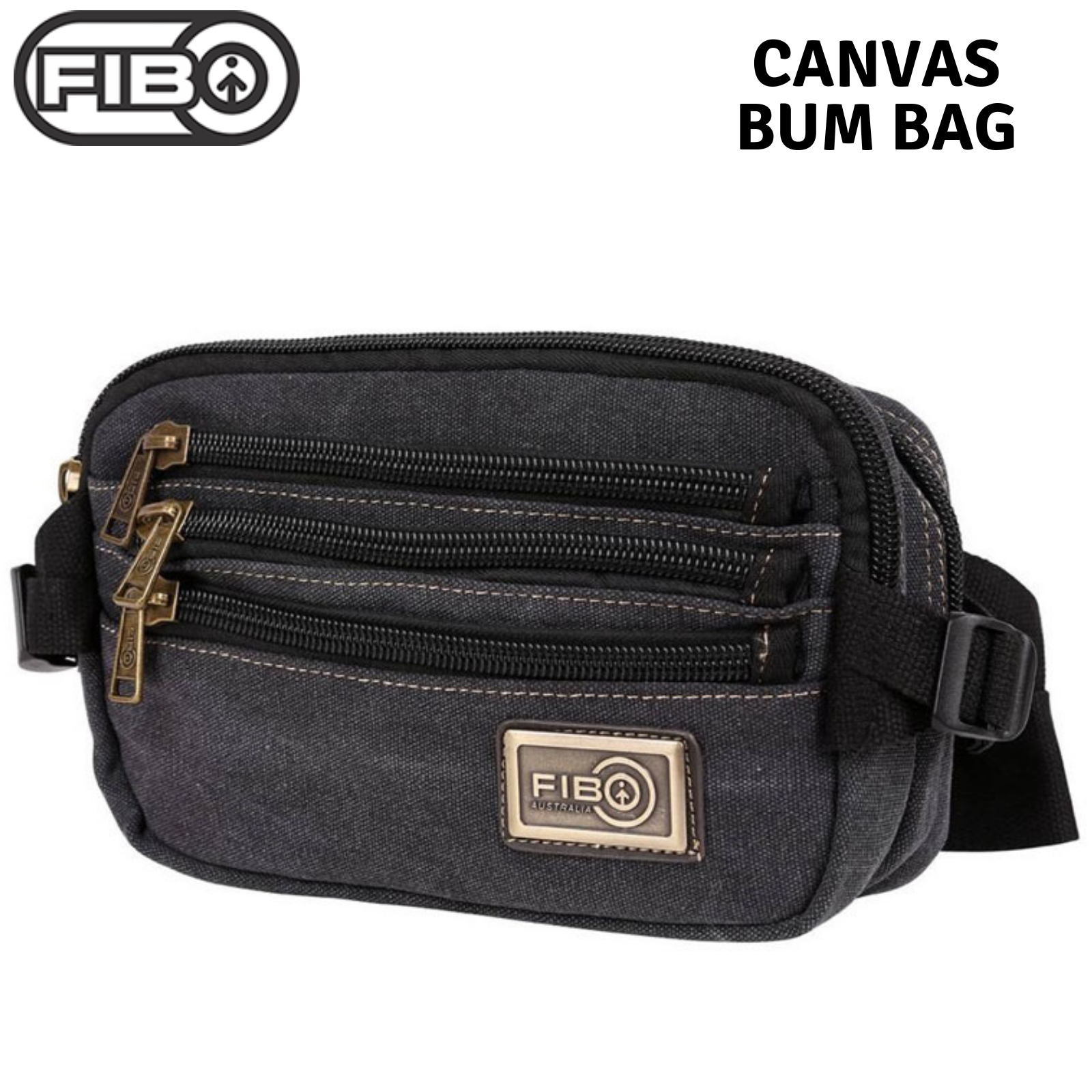 Canvas Bum Bag w Belt Wallet Waist Pouch Travel Mobile Phone Military - Black