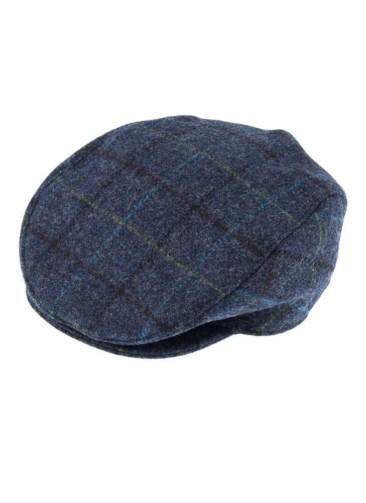 Abraham Moon Tweed Flat Cap Wool Ivy Hat Driving Cabbie Quilted 1-3038 - Blue - Large