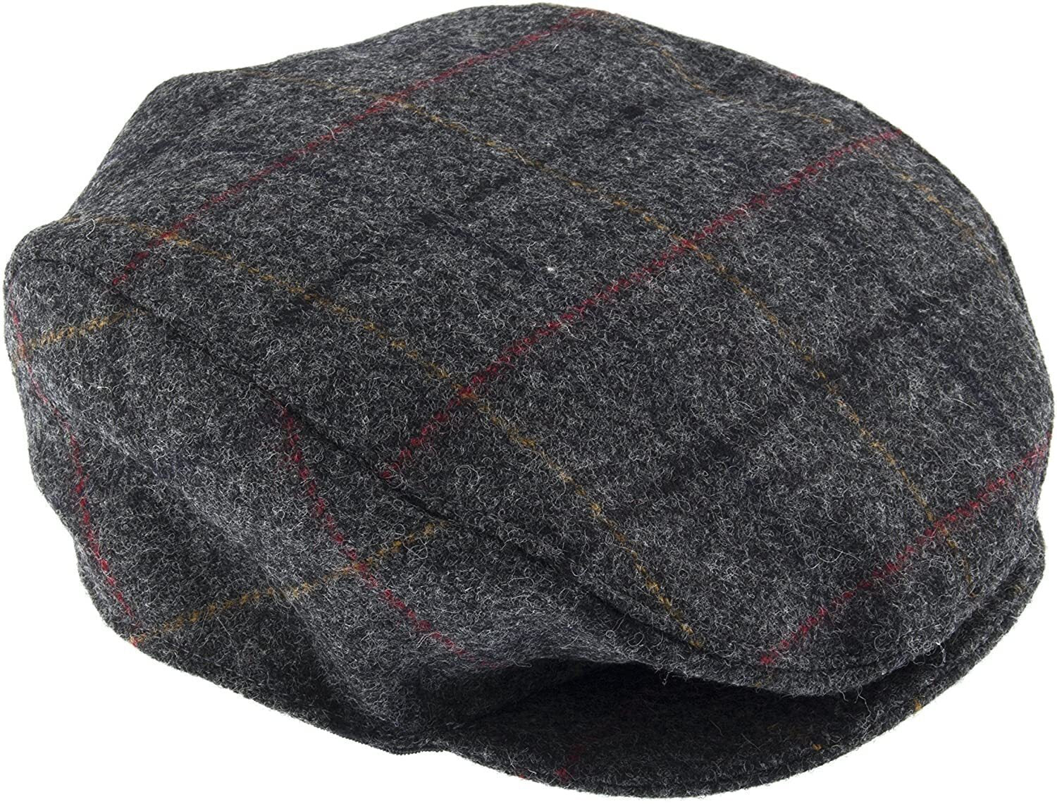 Abraham Moon Tweed Flat Cap Wool Ivy Hat Driving Cabbie Quilted 1-3038 - Charcoal - X-Large