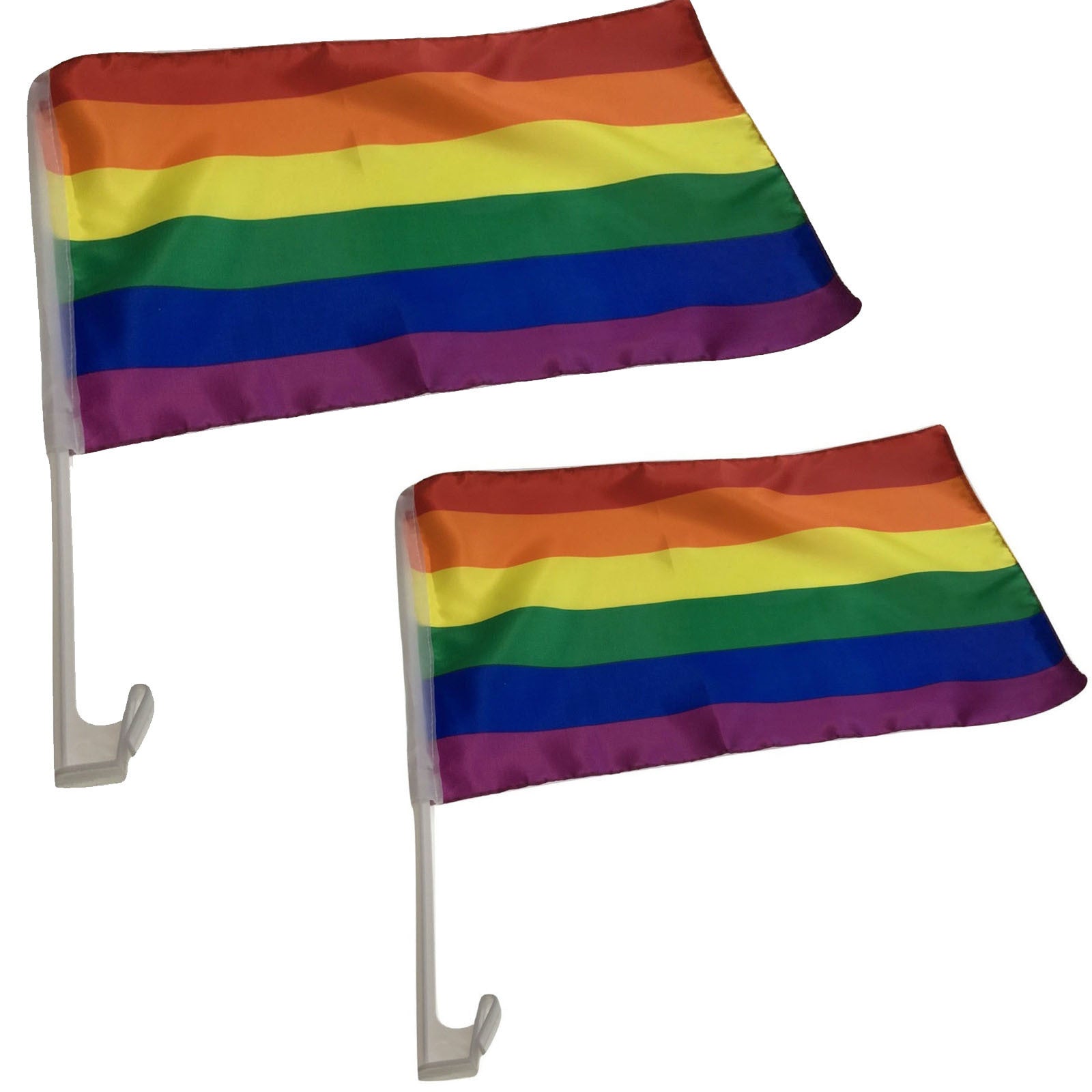 2x RAINBOW CAR FLAG with Window Clip Flags Australia Day 30cm x 45cm Gay Pride