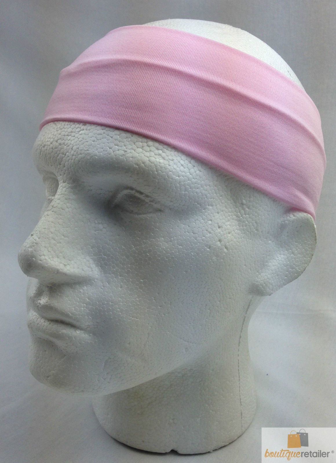 PLAIN HEADBAND Elastic Stretch Sports Yoga Hair Band Unisex 8cm Wide Wrap - Light Pink