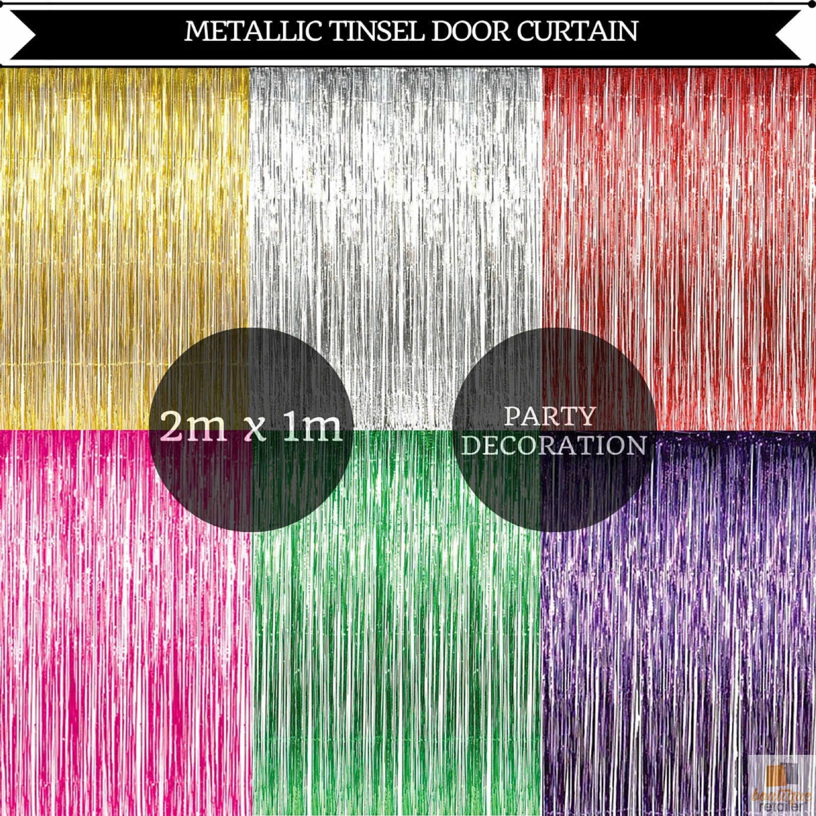 Tinsel Curtain Foil Metallic Fringe Backdrop Party Door Decorations - 200cm x 100cm - Green