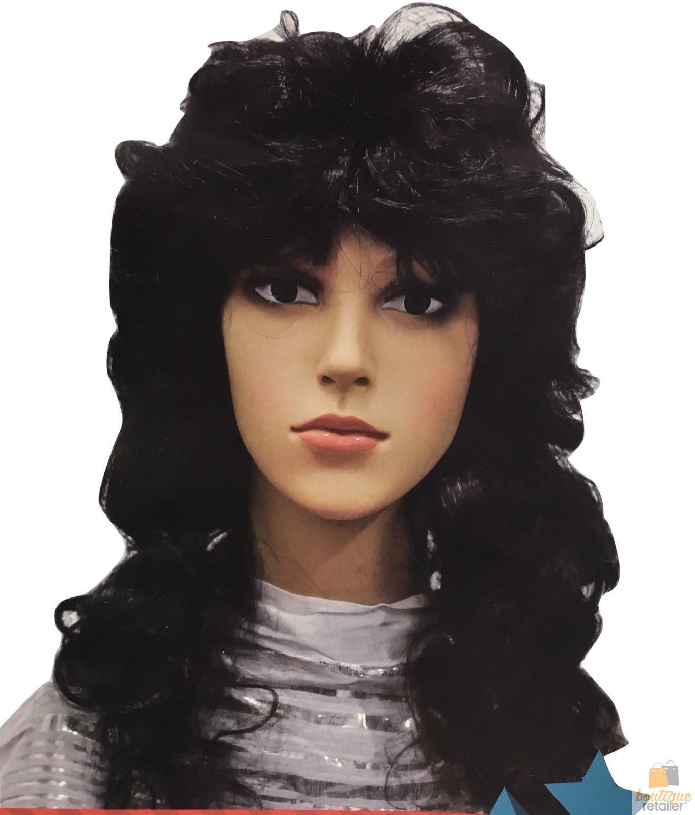 RETRO WIG Curly Long Hair Disco Punk Rock Party Costume 60s 70s 22425 - Black