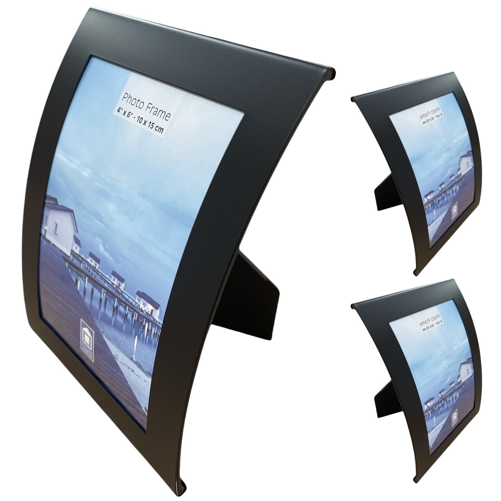 3x Curve Picture Photo Frame Curved Aluminium Portrait 10cm x 15cm 4"x6"  - Black