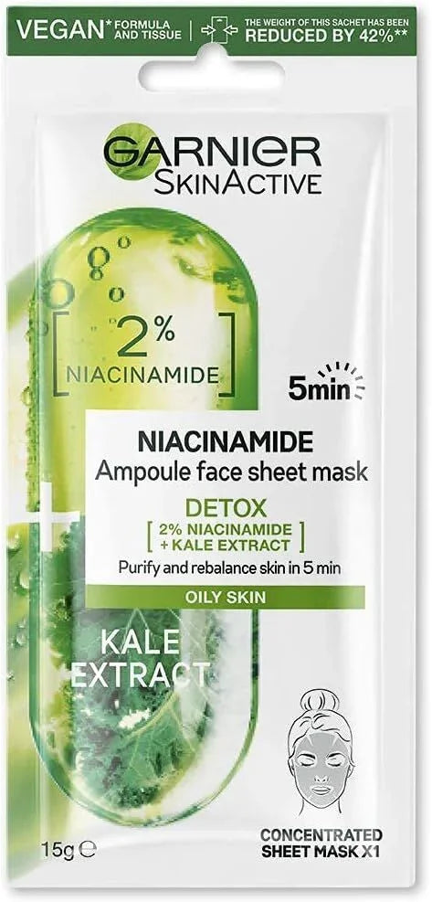 15g Skin Active Ampoule Sheet Mask Kale/ Niacinamide