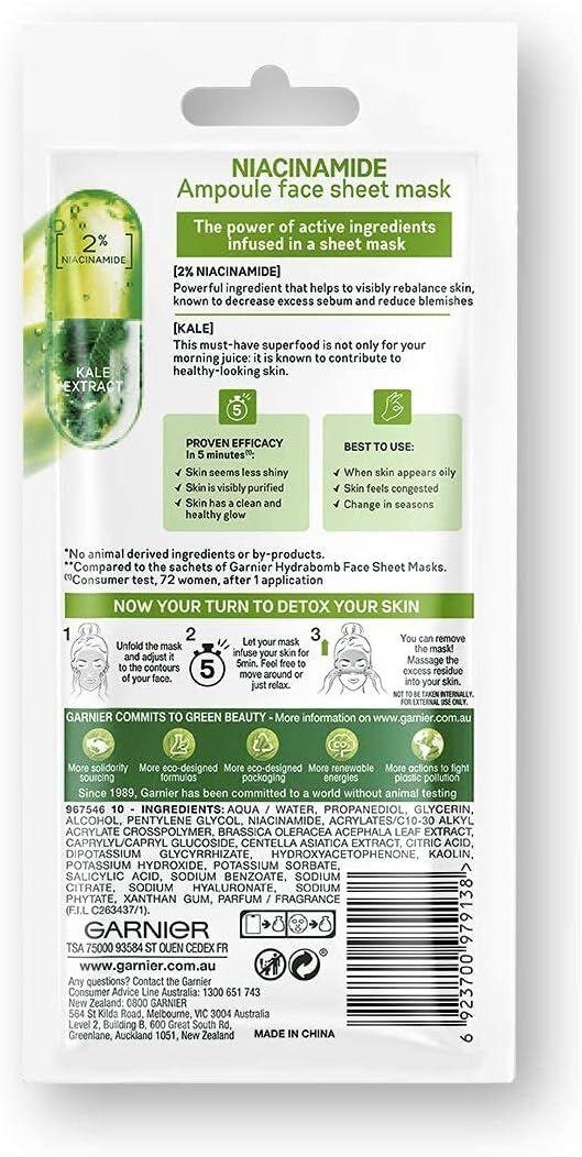 15g Skin Active Ampoule Sheet Mask Kale/ Niacinamide