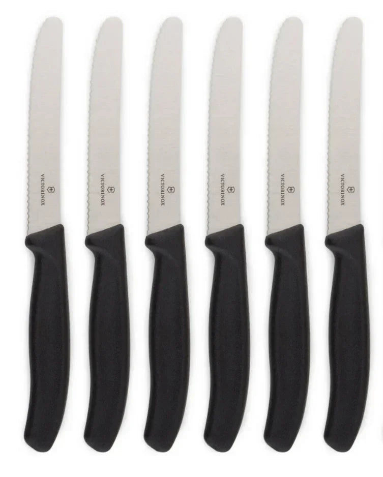6x  Standard Wavy Edge Steak and Tomato Knife - Black