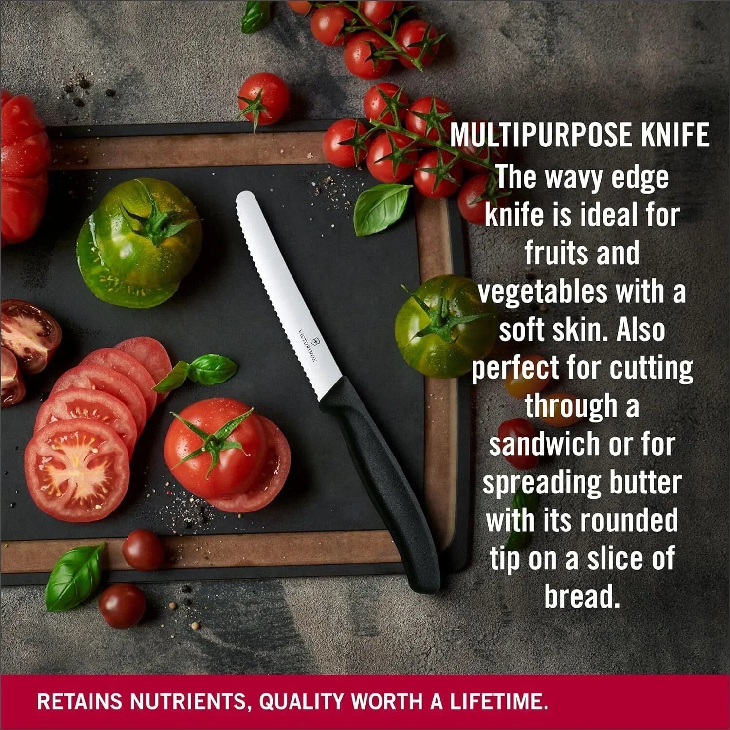 6x  Standard Wavy Edge Steak and Tomato Knife - Black