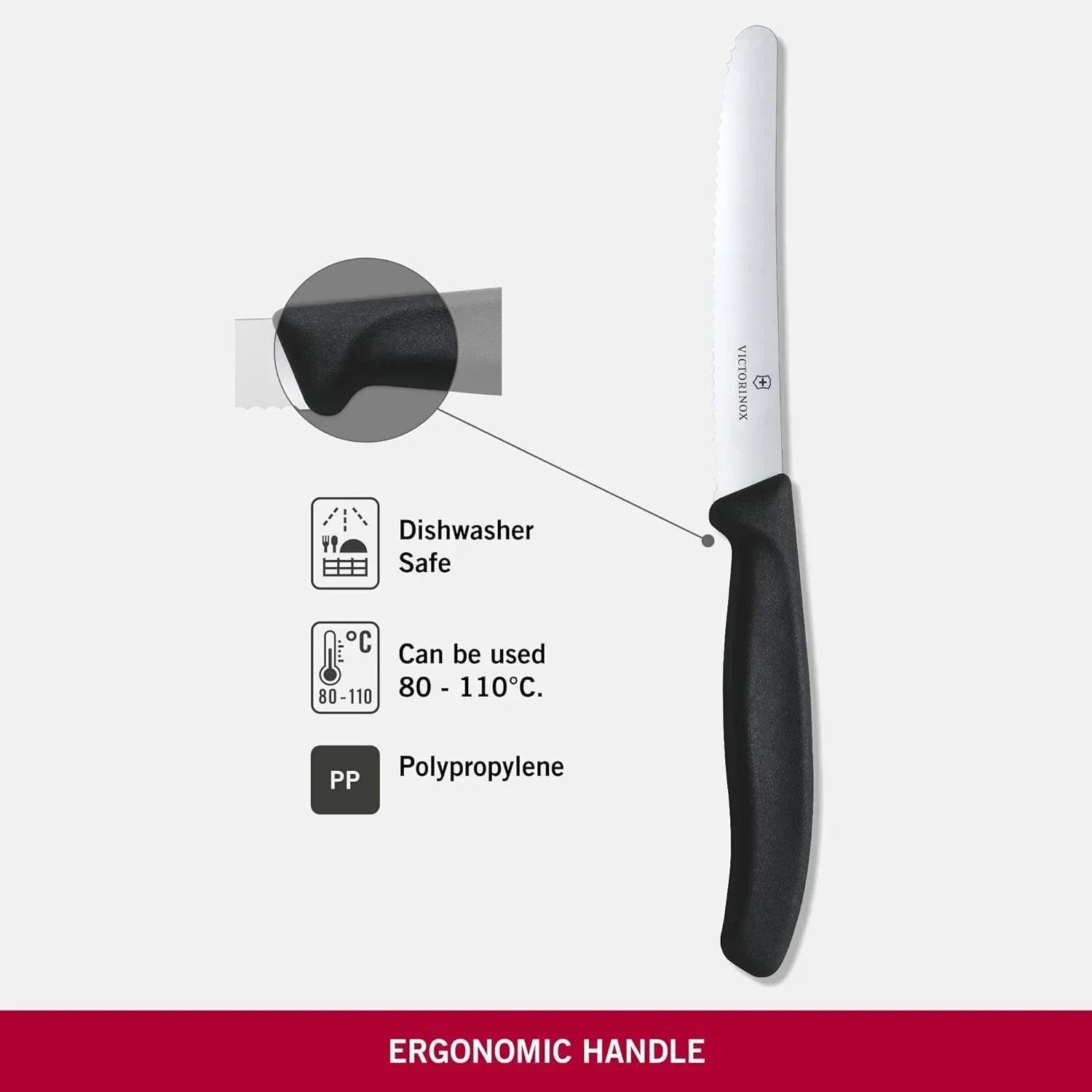 6x  Standard Wavy Edge Steak and Tomato Knife - Black