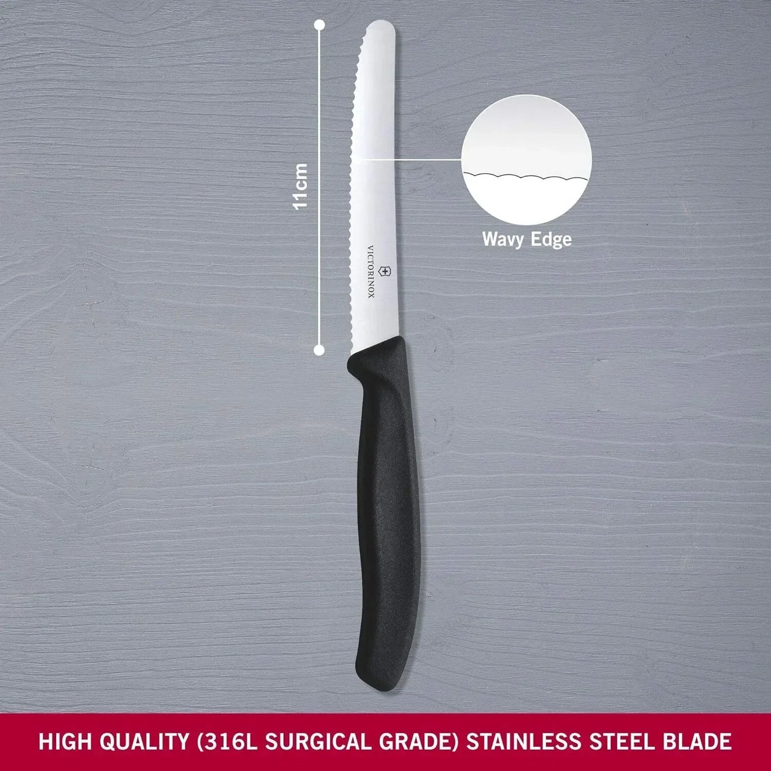 6x  Standard Wavy Edge Steak and Tomato Knife - Black