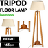 155cm Large Bamboo Wooden Tripod Floor Lamp w Beige Linen Light Shade