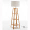 Eiffel 3 Tier Natural Wood Floor Lamp w/ Storage Shelves + Off White Linen Shade