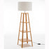 Eiffel 3 Tier Natural Wood Floor Lamp w/ Storage Shelves + Off White Linen Shade