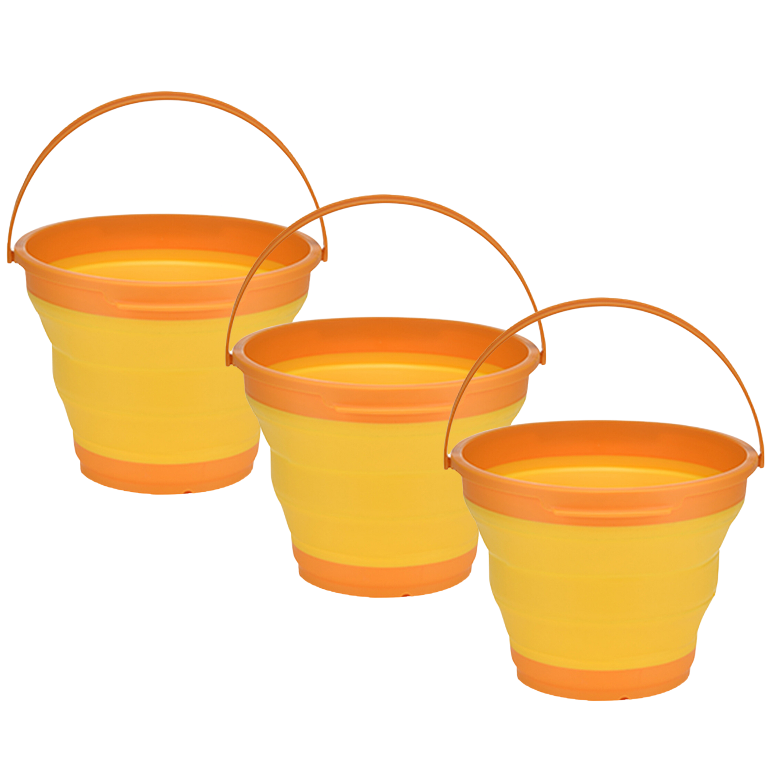 3x 7L Foldable Collapsible Silicone Bucket for Hiking/Camping/Fishing - Orange