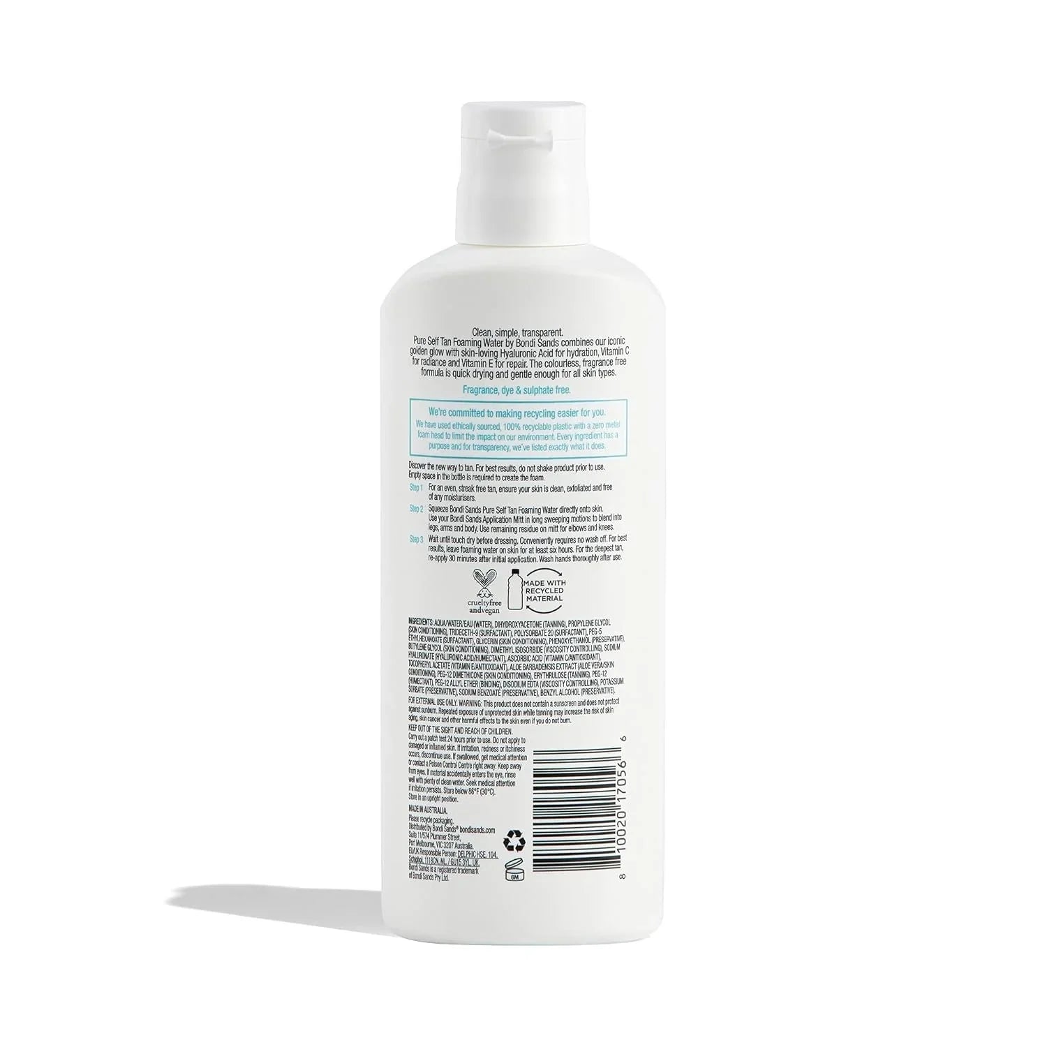 200m L Pure Self Tanning Foaming Water w/ Hyaluronic Acid Vegan