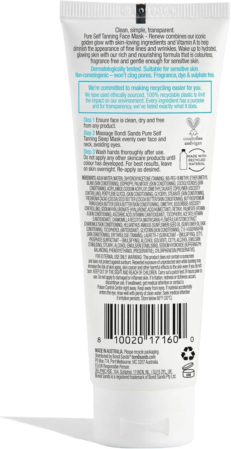75m L Pure Self Tanning Sleep Mask Renew Hyaluronic Acid & Vitamin A