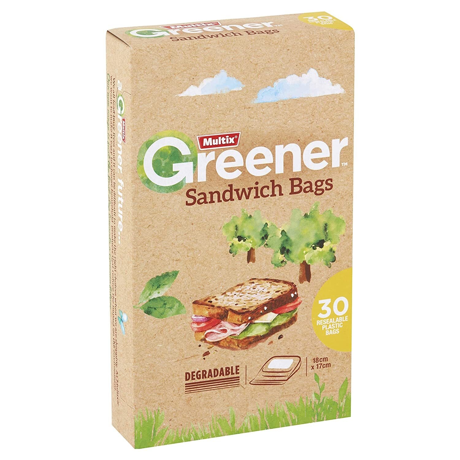 Degradable Sandwich Bags 18cm x 17cm - 1 Pack of 30