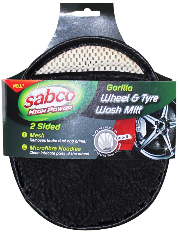 Sabco High Power Gorilla Wheel & Tyre Wash Mitt 2 Sided Mesh & Microfibre Sponge