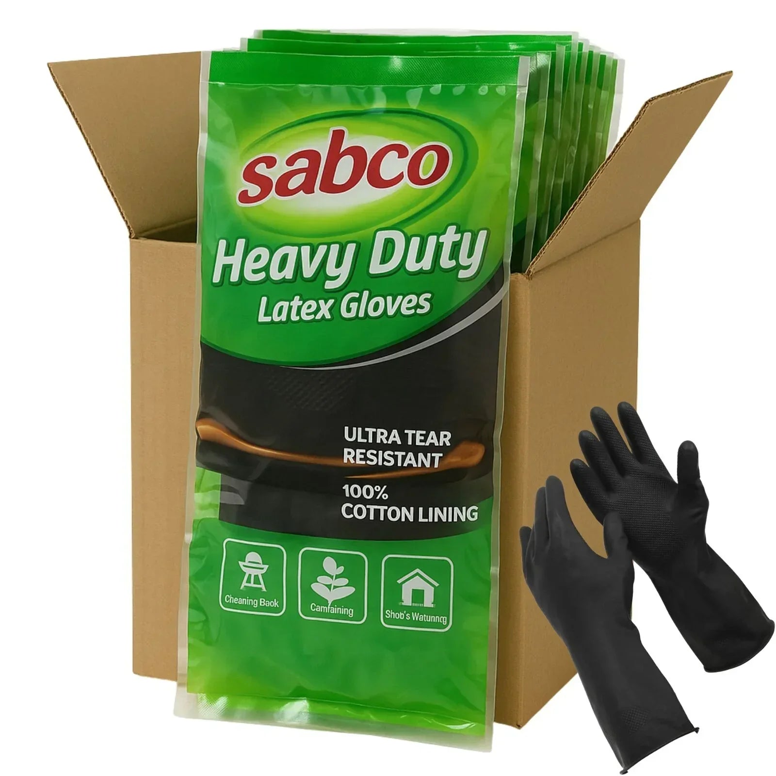 96 Pairs  Heavy Duty Latex Gloves w/ Cotton Lining - Large Size Bulk (1 Carton)