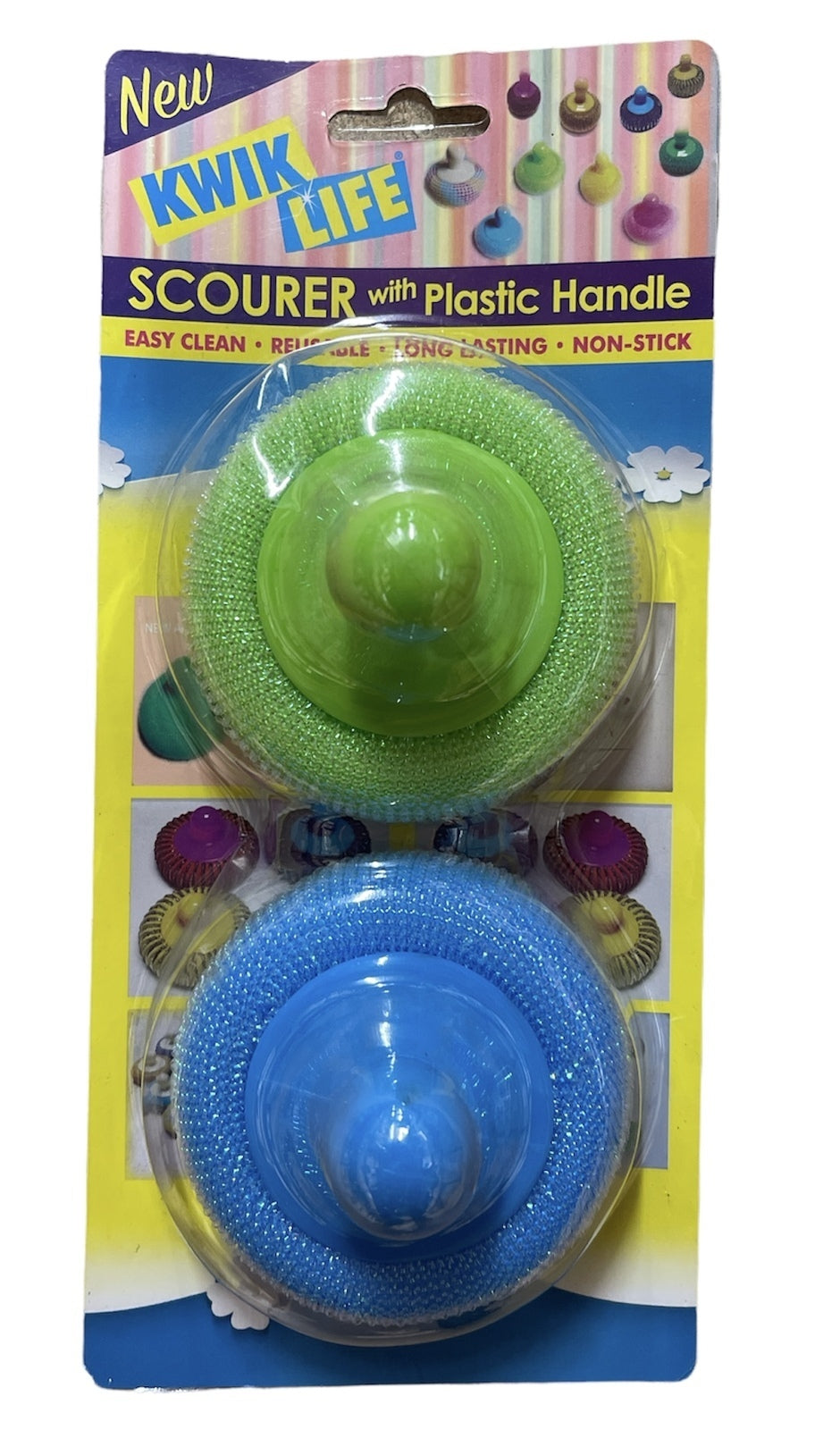 1 Pack of 2  Scourer with Plastic Handle Cleaning Dishes Pots & Pans