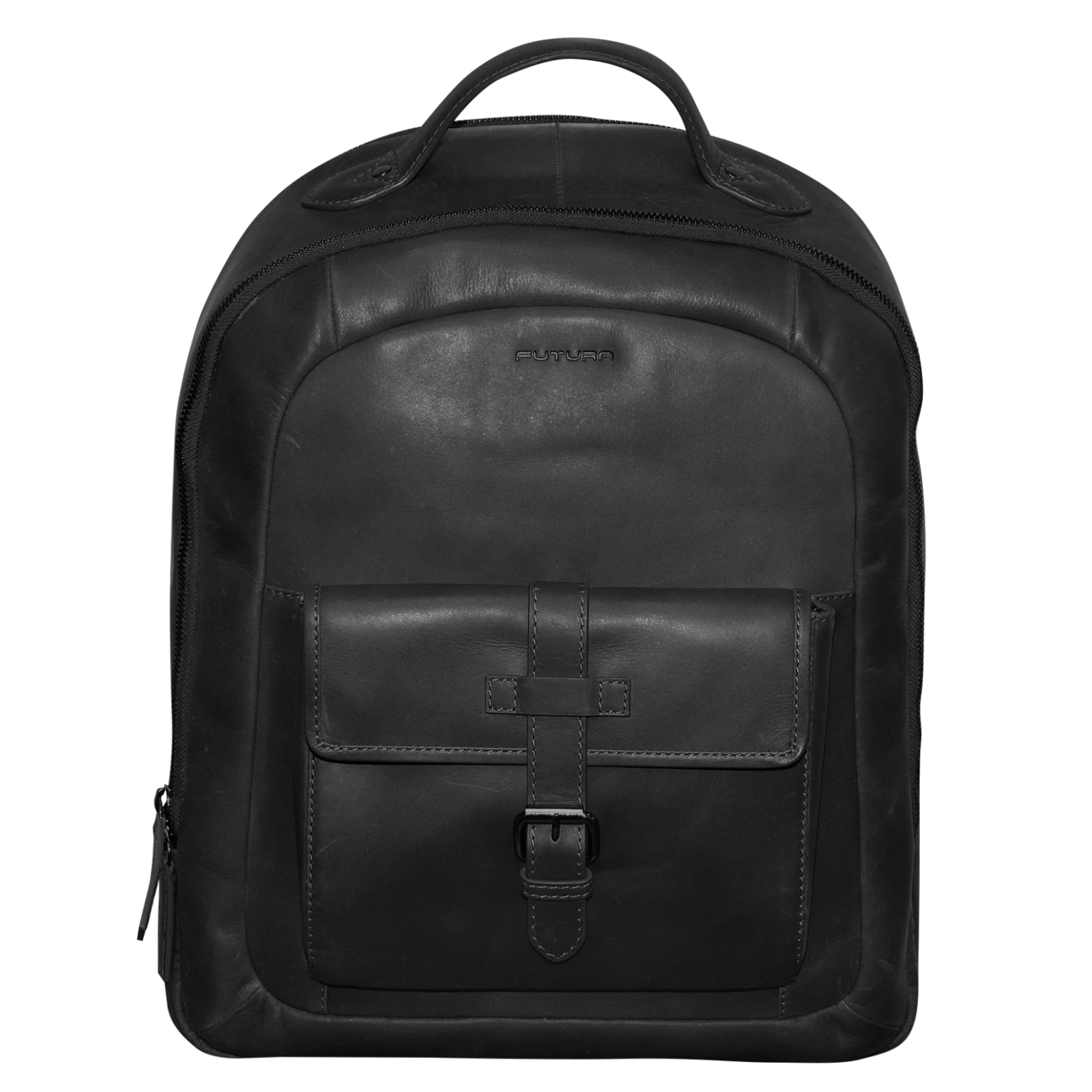 Mens Leather Laptop Backpack School Shoulder Bag Front Pocket - Black