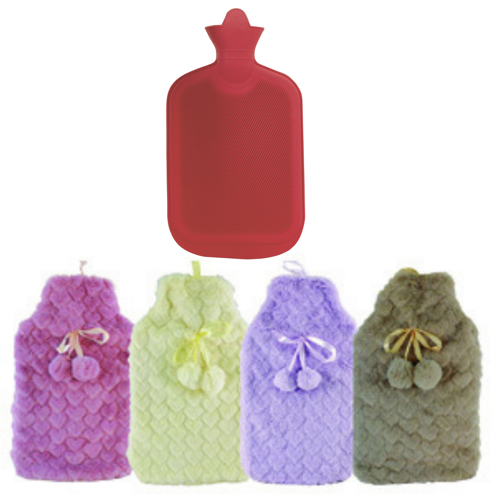 2L HOT WATER BOTTLE with Hearts Fleece Cover Winter Warm Natural Rubber Bag