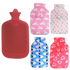 2L HOT WATER BOTTLE with Coral Fleece Cover Winter Warm Natural Rubber Bag