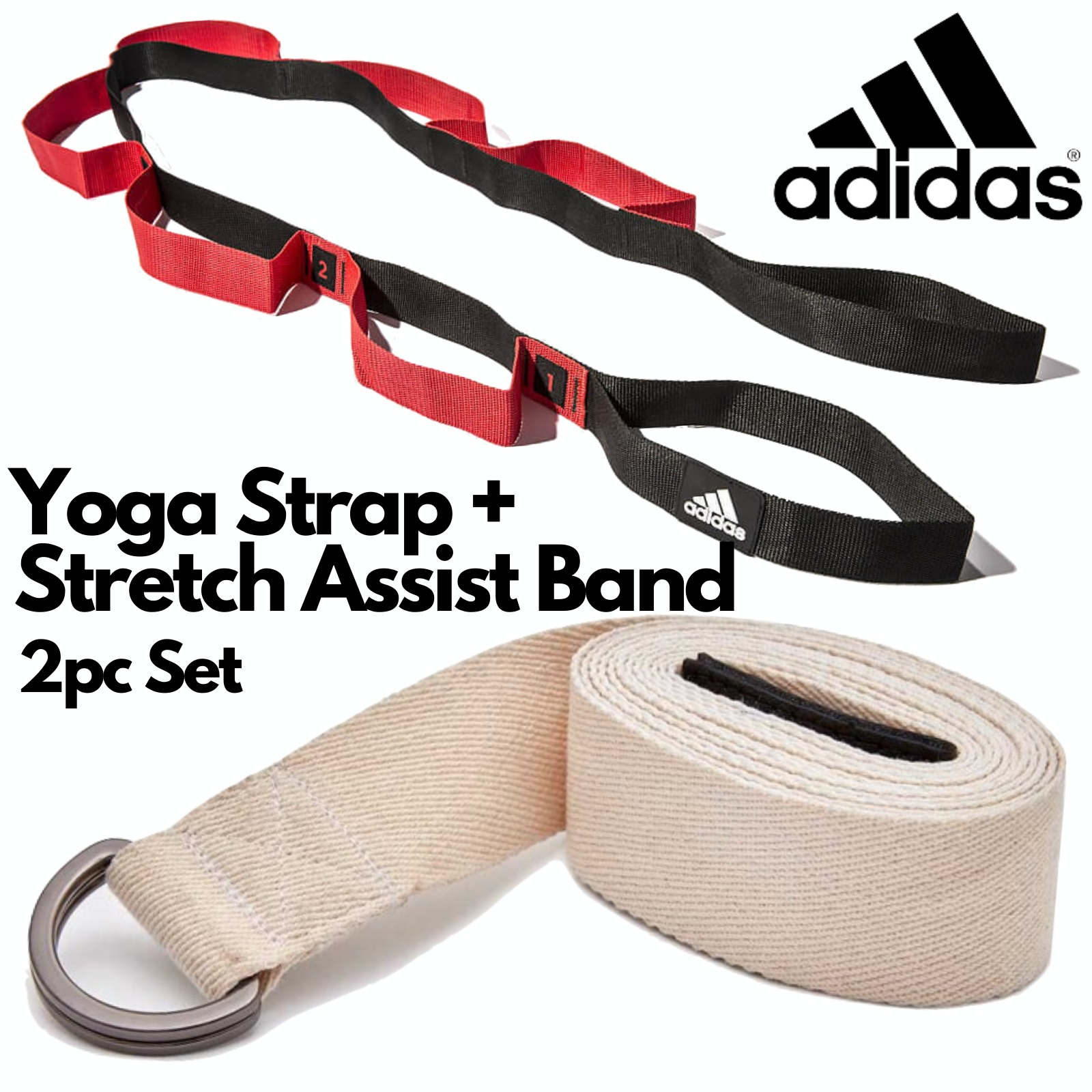 2pc Set Adidas Stretch Assist Band Looped + Yoga Strap 2.5m Long Adjustable Belt