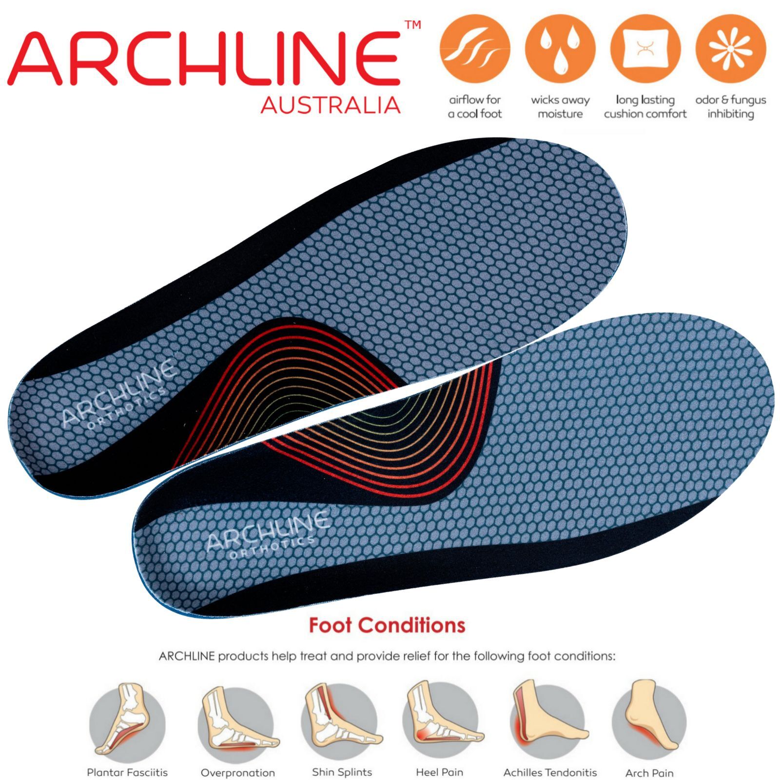 ARCHLINE Orthotics Insoles Balance Full Length Arch Support Pain Relief - EUR 38