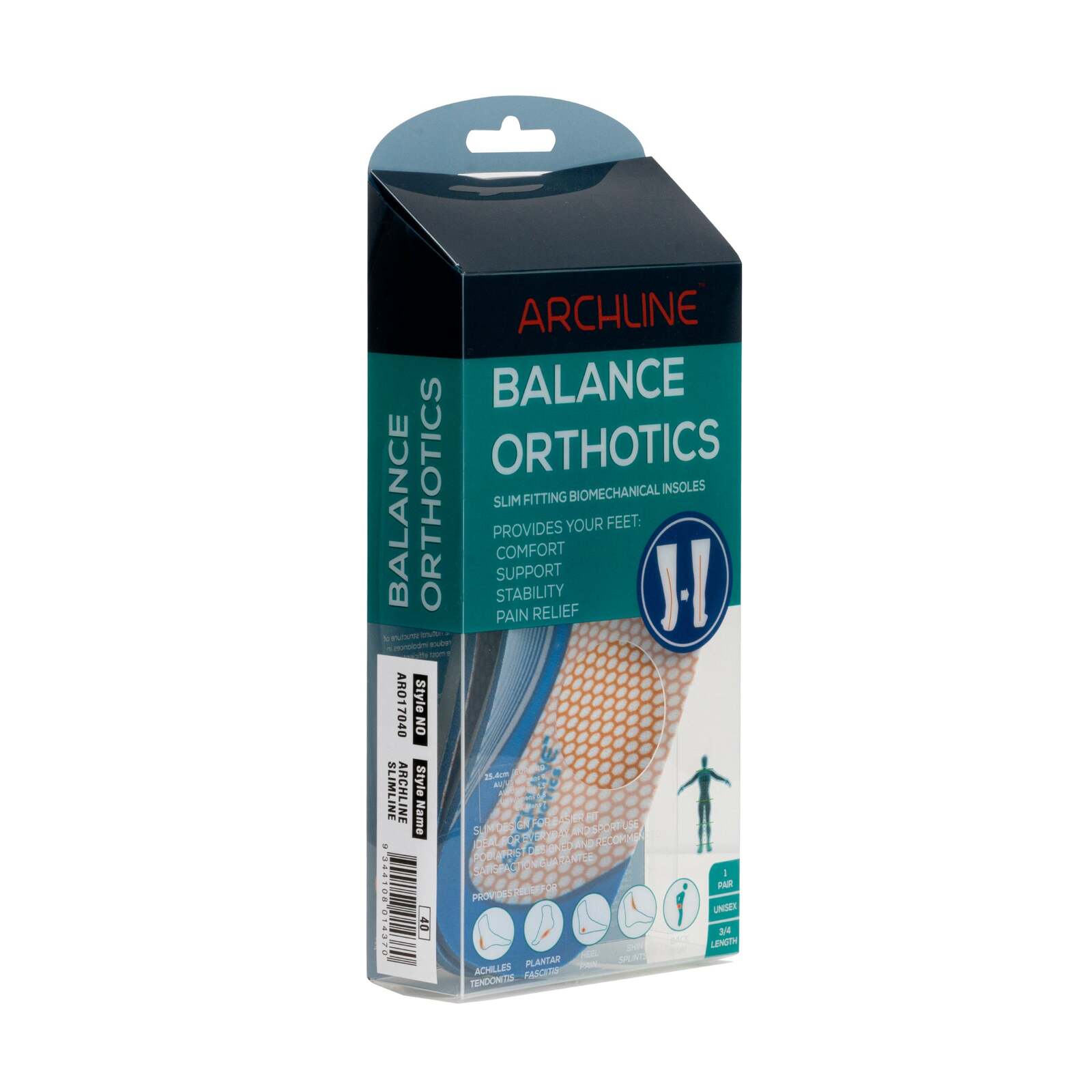 ARCHLINE 3/4 Slim Orthotics Plantar Fasciitis Insoles Balance Support Relief - EUR 36