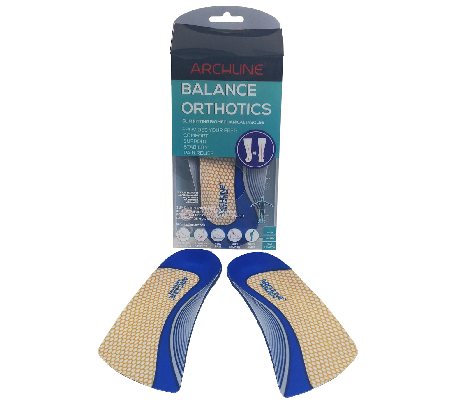 3/4 Slim Orthotics Plantar Fasciitis Insoles Balance Support Relief - EUR 37