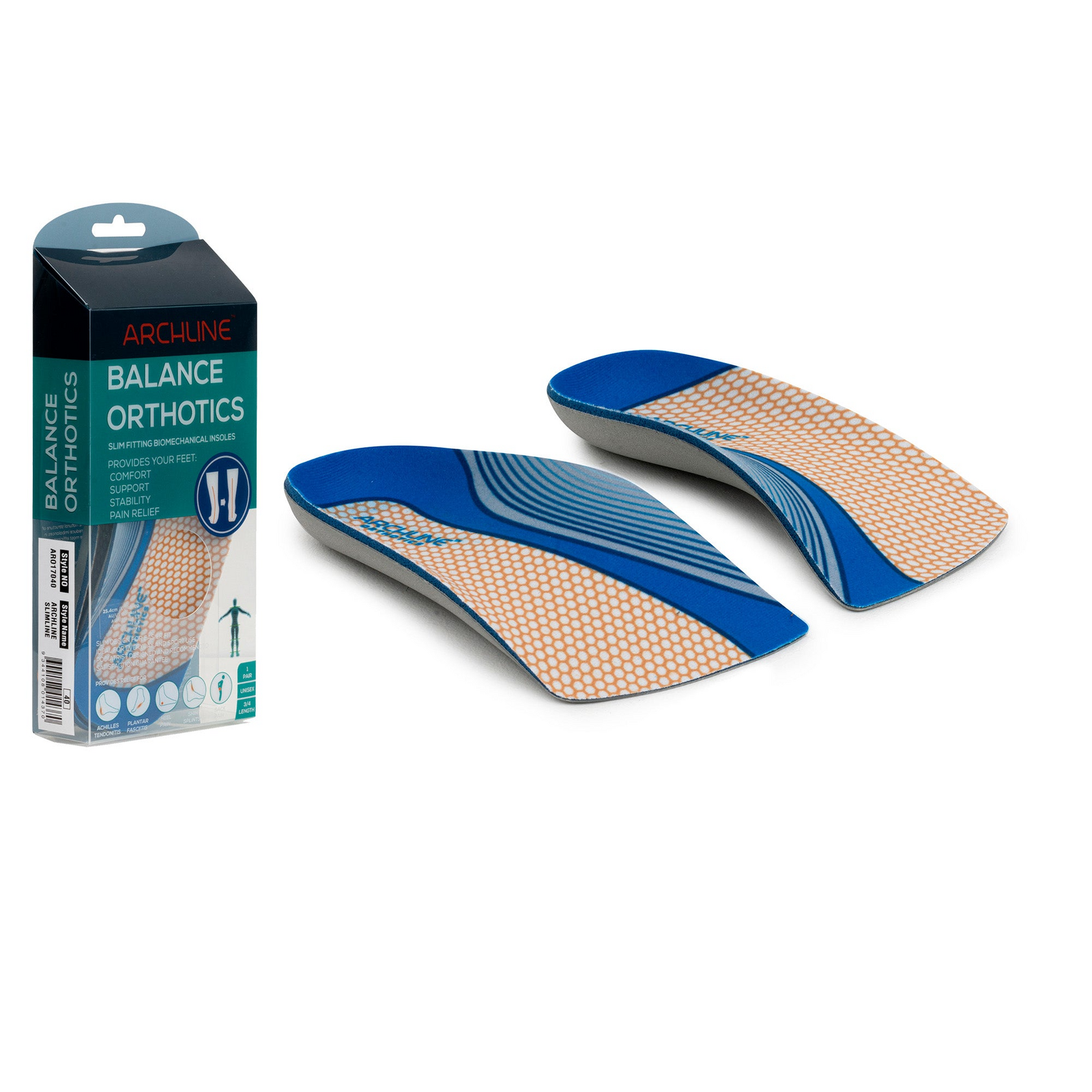 3/4 Slim Orthotics Plantar Fasciitis Insoles Balance Support Relief - EUR 40