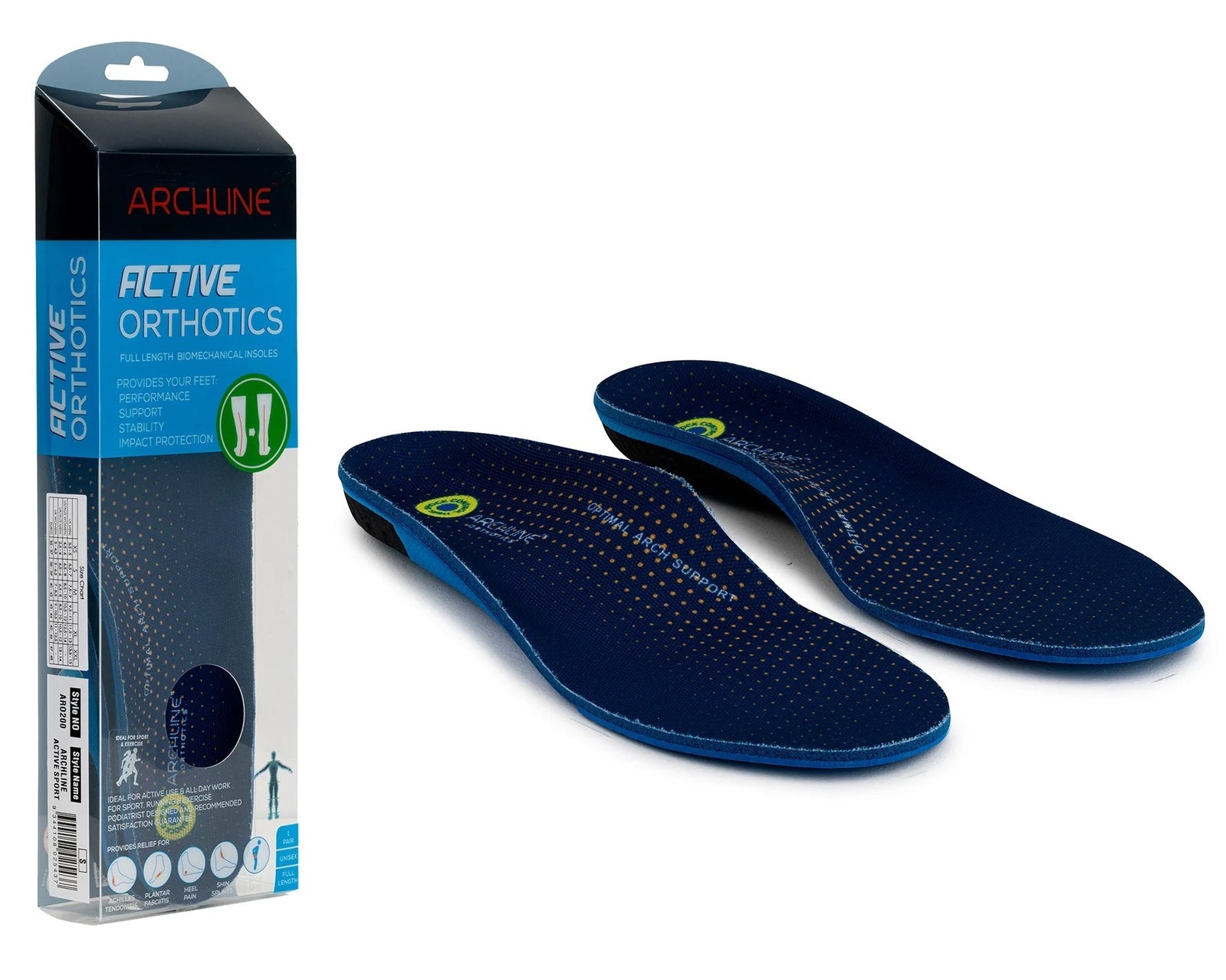 Active Orthotics Full Length Arch Support Pain Relief - For Sports & Exercise - L (EU 43-44)