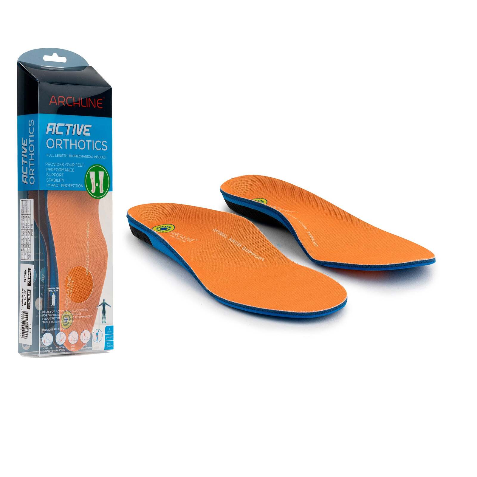 Archline Active Orthotics Full Length Arch Support Pain Relief Insoles - For Work - L (EU 43-44)