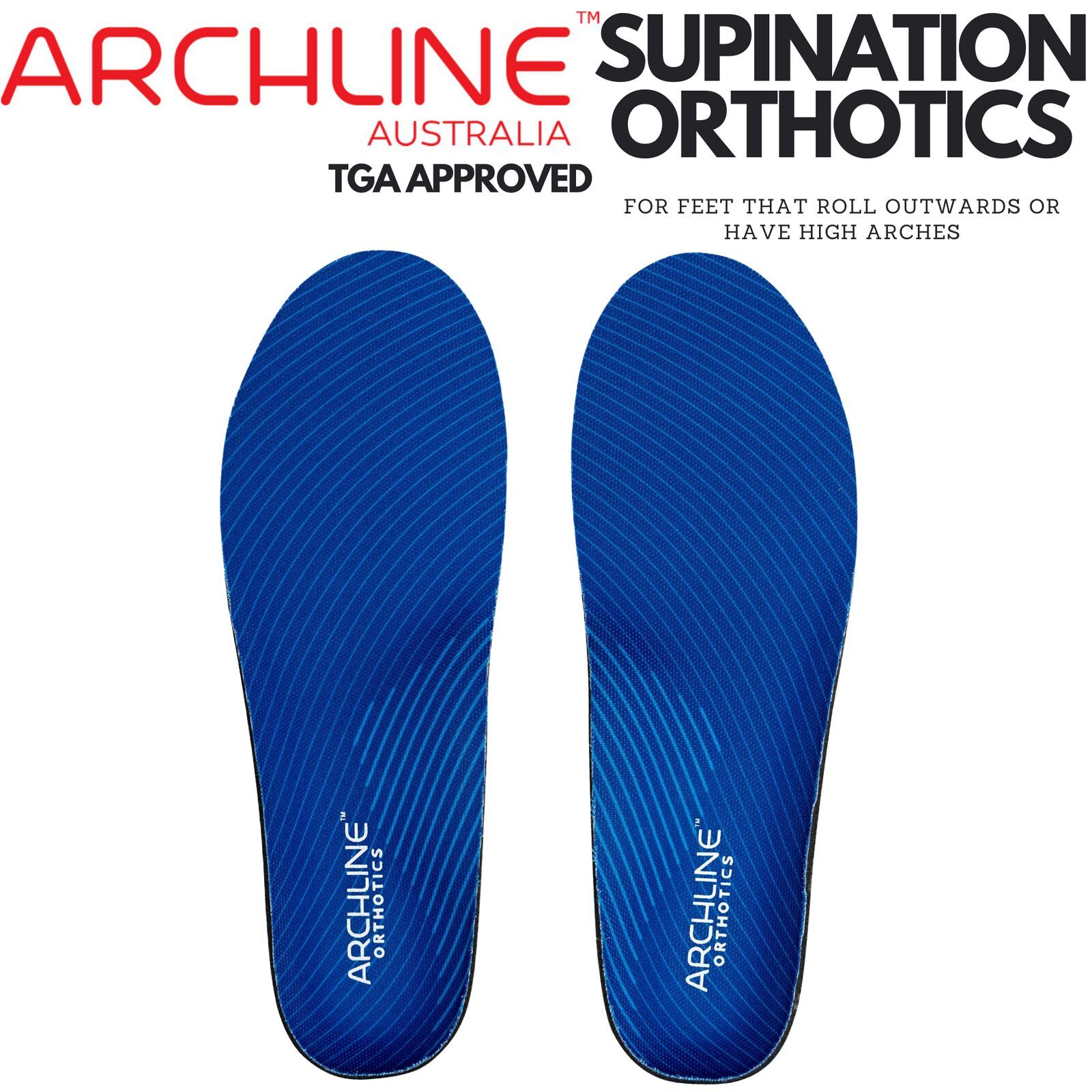 Archline Supination Orthotic Insoles - Full Length (Unisex) Plantar Fasciitis High Arch - Euro 38