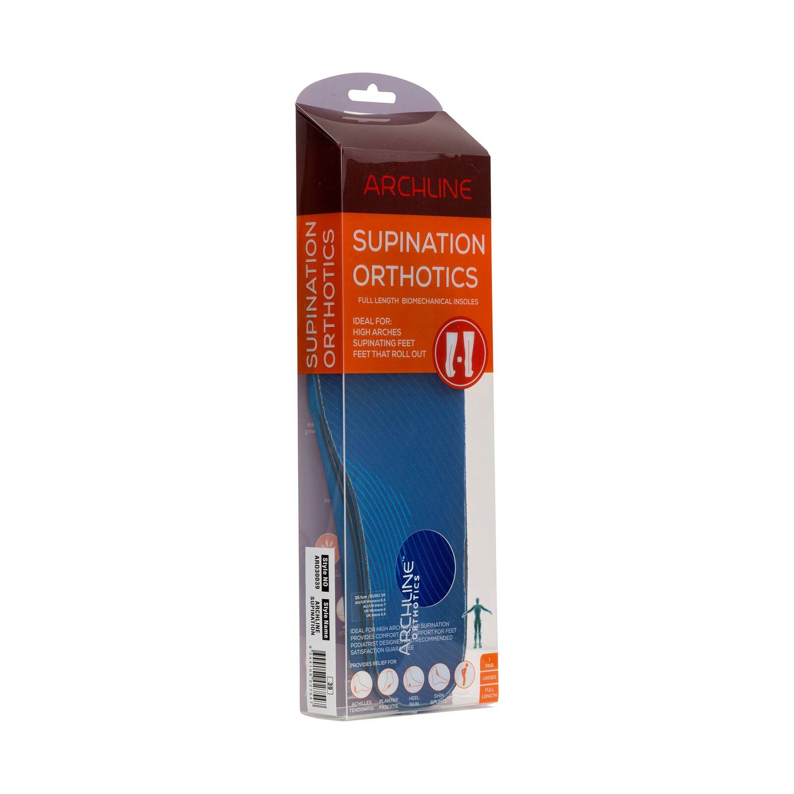 Archline Supination Orthotic Insoles - Full Length Unisex Plantar Fasciitis High Arch - Euro 42
